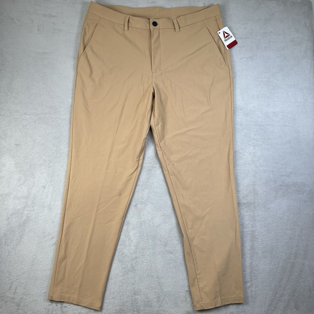Reebok Golf Pants Men's 38 Beige Flat Front Straight Leg Stretch